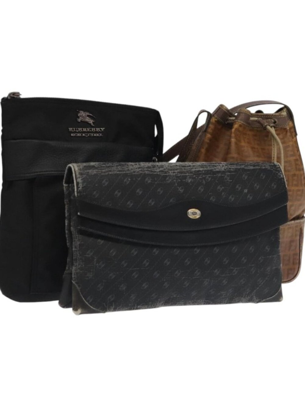 FENDI GUCCI Burberry Zucchino Bag Canvas PVC Enamel 3 Set Black Brown